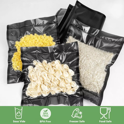 Gıda Sınıfı Önceden Kesilmiş Vakum Paketi Ruloları Siyah / Şeffaf Ziplock Vakum Contası Depolama Ruloları
